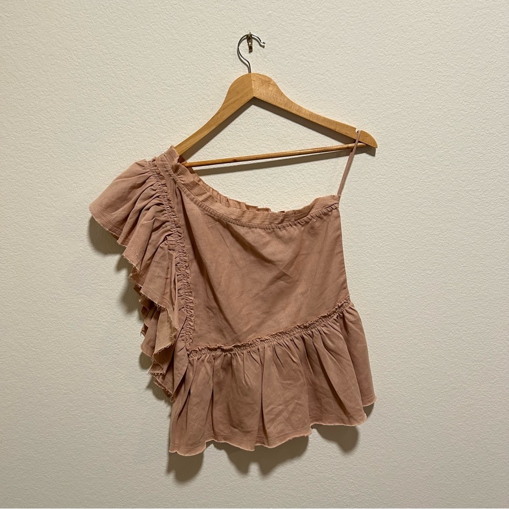 IRO Dusty Pink Ruffle One-Shoulder Blouse
